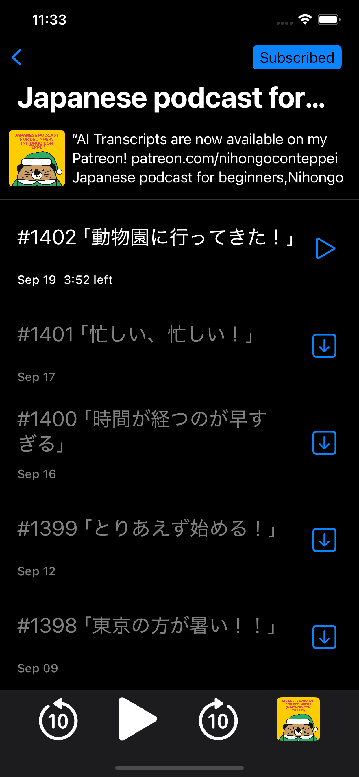 Episode list view
